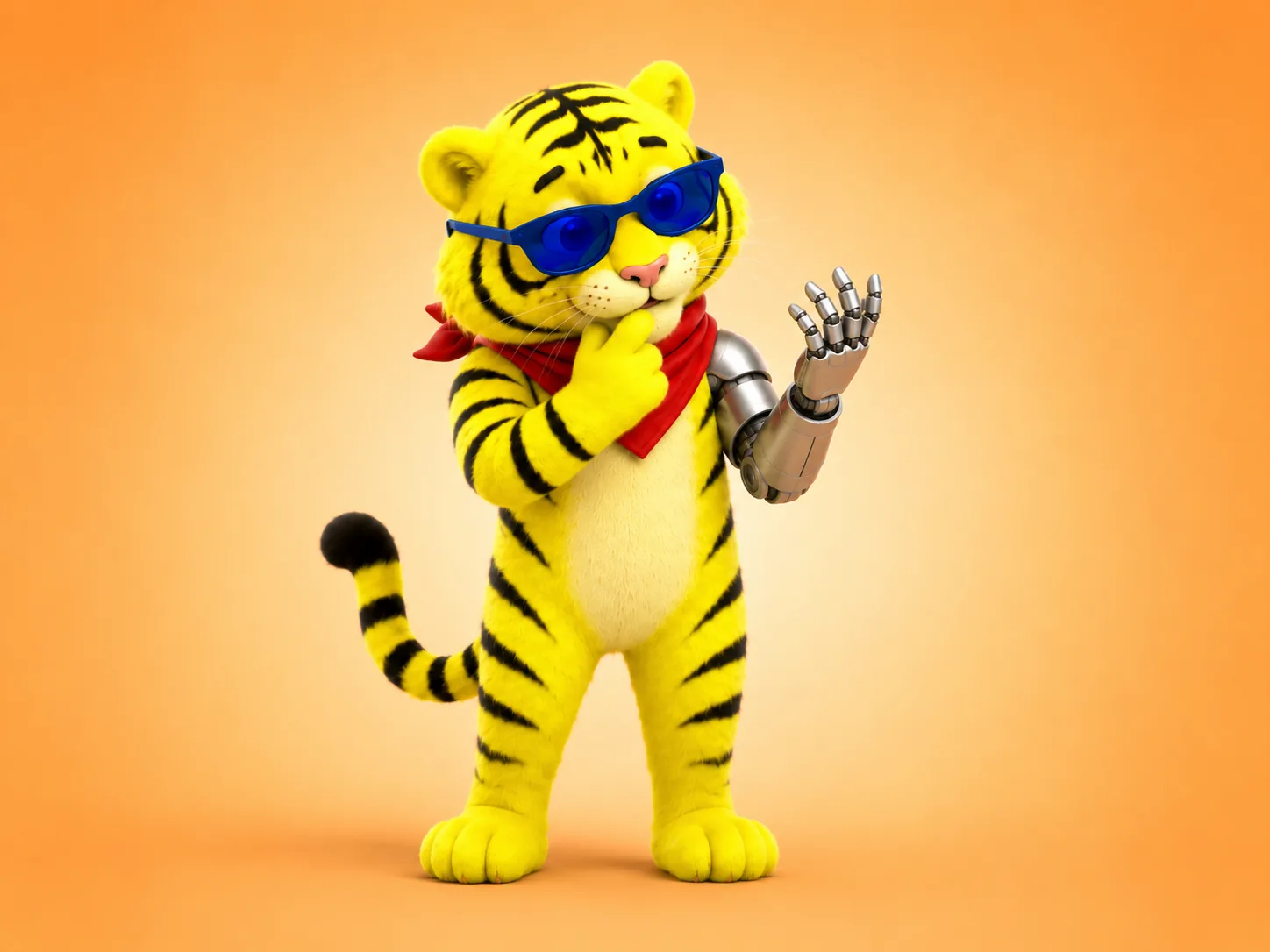 Tiger mascot with a robotic arm, illustrating B2B SEO and GEO in the era of AI search