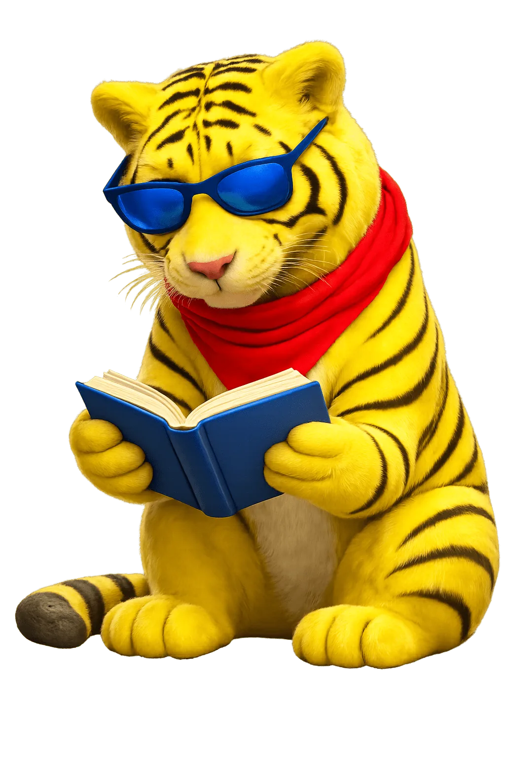 Kraftvertising tiger mascot reading a book